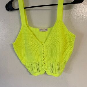 Love Neon Yellow Knit Lace-Up Camisole Top